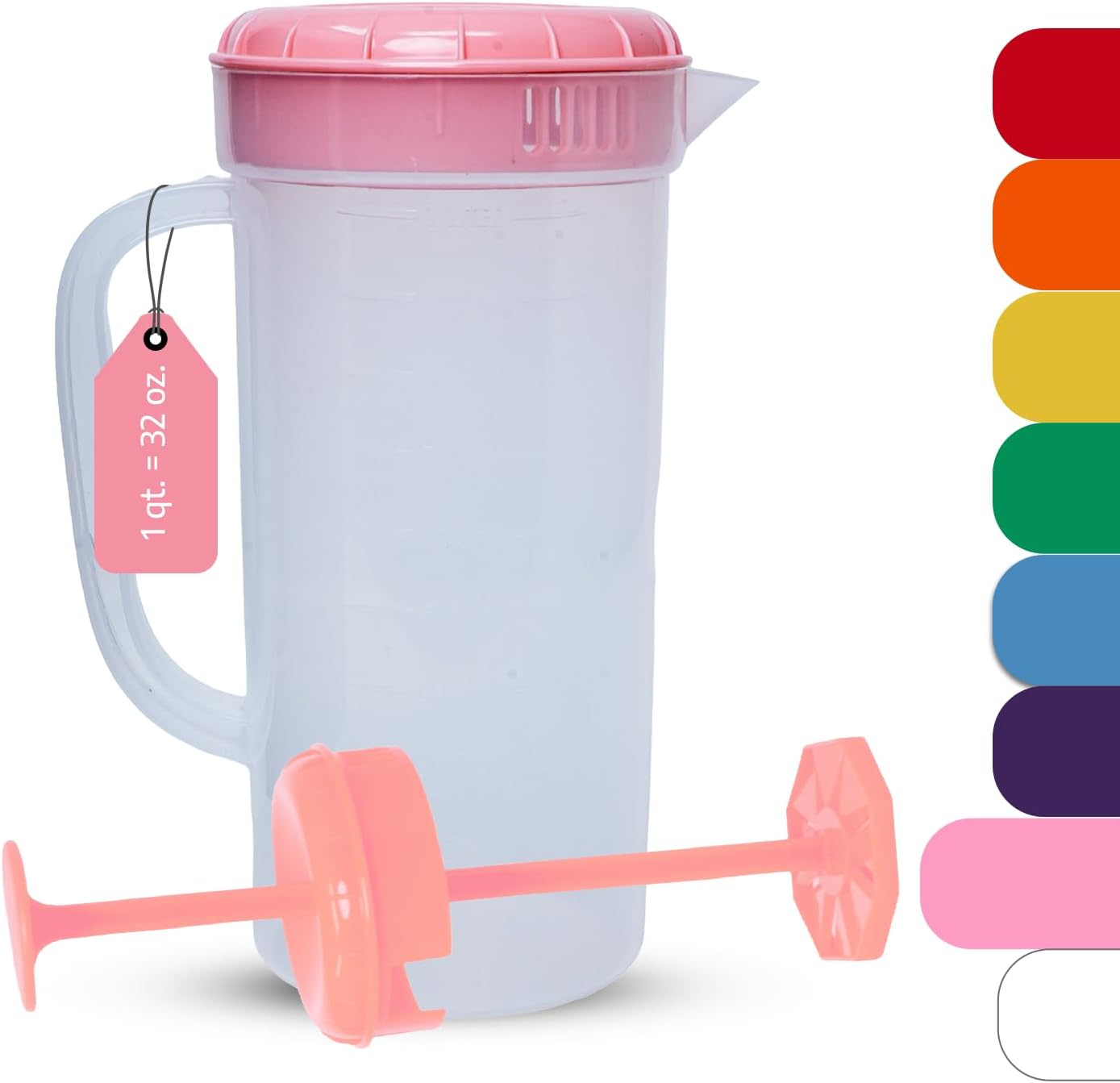 JBK Pottery 1 Quart Plastic Mixing Pitcher with Mixing Lid, BPA Free, Shatterproof Beverage Jug for Iced Tea, Lemonade, Juices, Milk – Leak-Proof, Easy Stirring, Dishwasher Safe | Blue