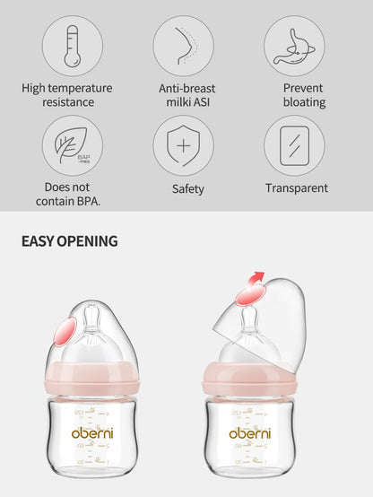 Glass Baby Bottles, Anti Colic Breastfeeding Bottle with Natural Response Nipple for Newborn Preemie 0+ Month, BPA Free, Wide Neck, Blue/3Pack/5oz