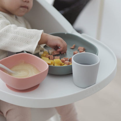 BEABA 100% Silicone 4-Piece Baby Feeding Set, Suction Plates for Baby, Made w/High Grade Food Safe Silicone, Rose