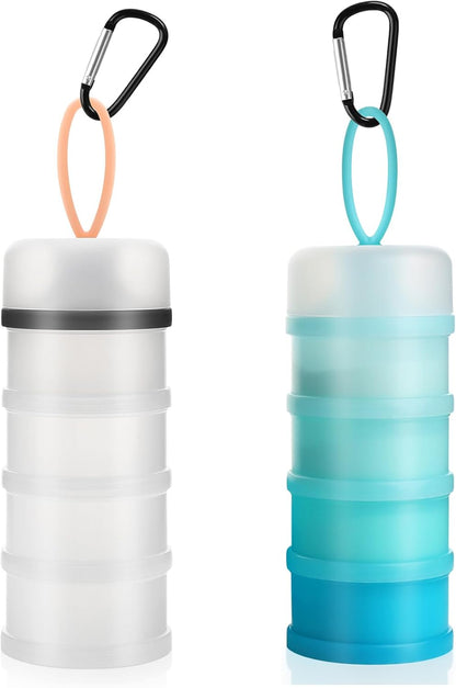 Accmor 2 Pcs Protein Powder Container to Go with Funnels Stand, 4 Compartments Stackable Protein Powder Dispenser for Workout, Fitness, Travel