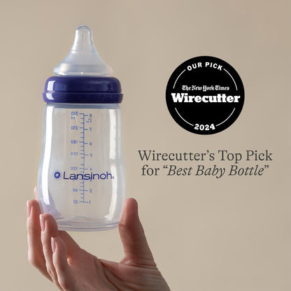 Lansinoh Anti-Colic Baby Bottles, BPA-Free Plastic, 8 Ounces, 3 Count, Medium Flow Nipples (Size M), Breastfeeding Bottle with NaturalWave Design, Baby Essentials