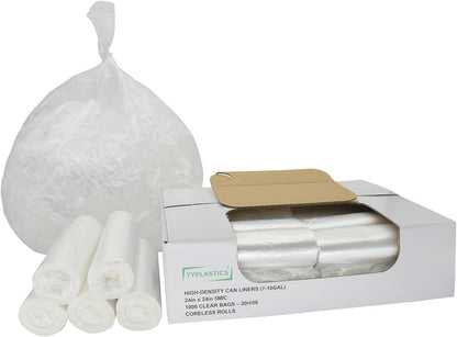 TYPLASTICS 20-30 Gallon Clear Trash Can Liners - 30" x 37" - High Density Garbage Bags - Case of 500 - Multipurpose for Office, Outdoor, Recycling, Industrial and Commercial