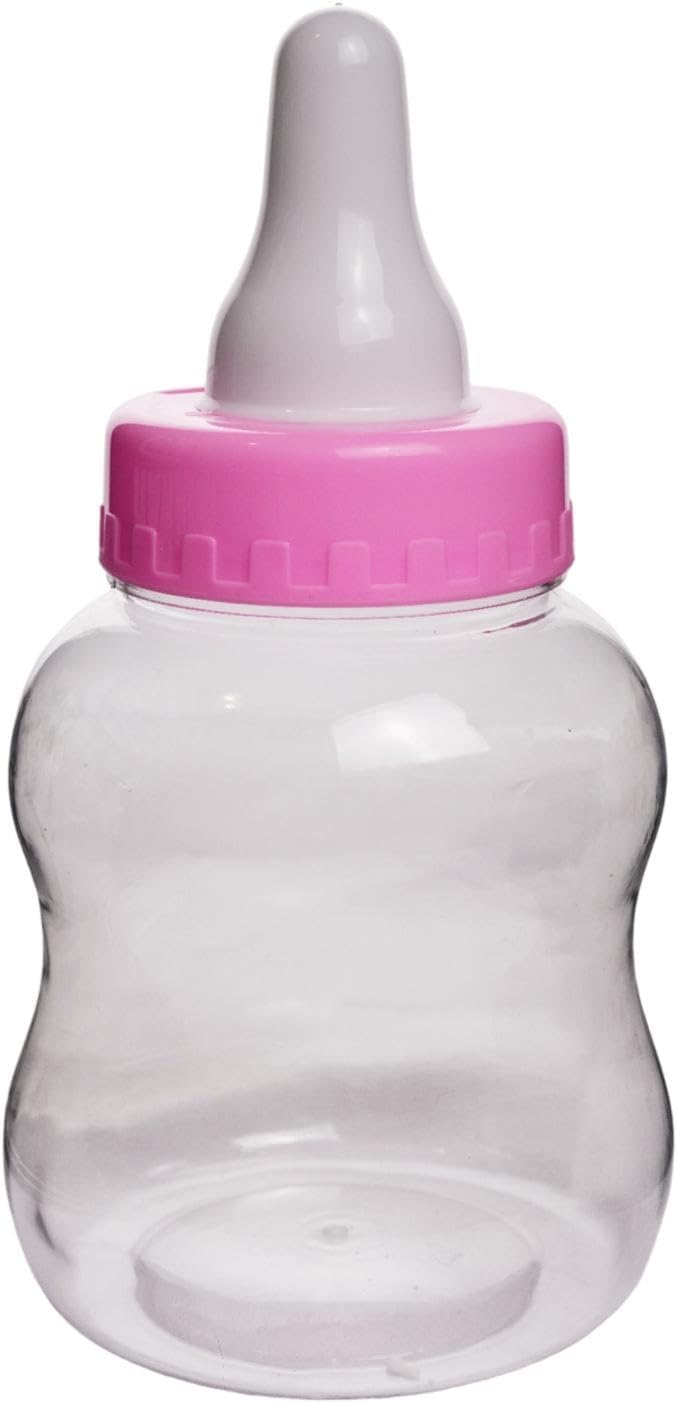Evershine Plastic Baby Bottle Bank, 13" Blue Fillable Baby Shower Bank, Plastic Jumbo Baby Favor Bottle Centerpiece