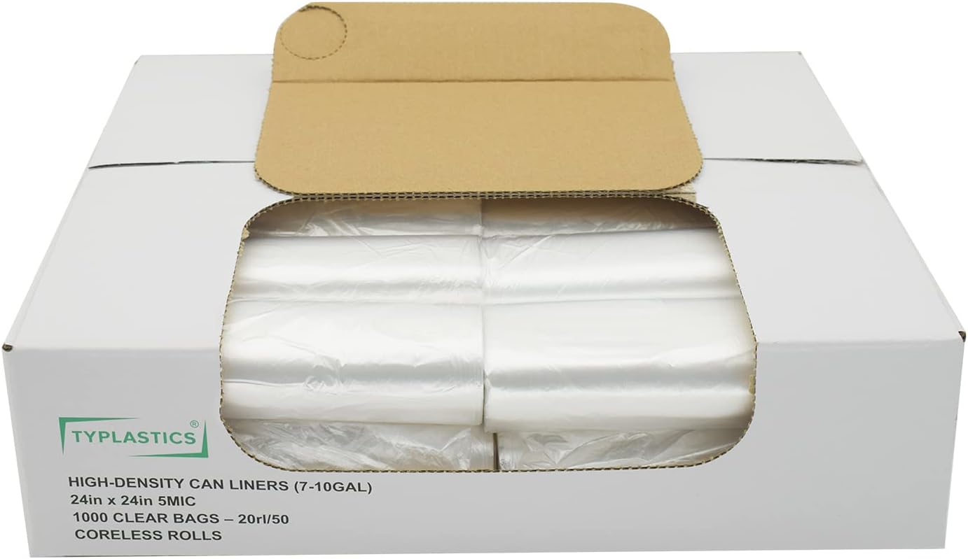 TYPLASTICS 20-30 Gallon Clear Trash Can Liners - 30" x 37" - High Density Garbage Bags - Case of 500 - Multipurpose for Office, Outdoor, Recycling, Industrial and Commercial