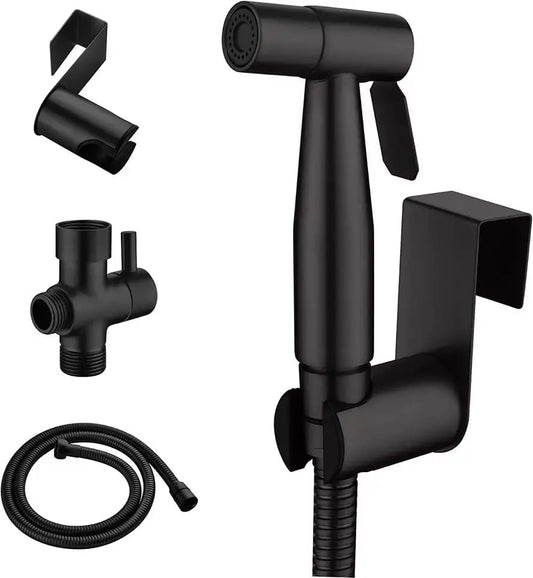 Deals & Fixtures Handheld Toilet Bidet Sprayer for Toilet-Adjustable Water Pressure Control with Bidet Hose for Feminine Wash, Stainless Steel (Matte Black)