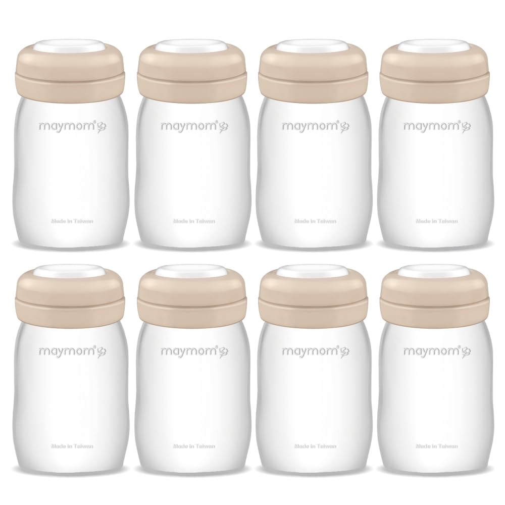 Maymom Wide-Mouth Milk Storage Feeding Collection Bottle with Nipple, Dome Cap, Bottle Top, SureSeal Sealing Disk; Compatible with Spectra Pump/Motif Luna; 5 pc (4.7Oz/140mL)