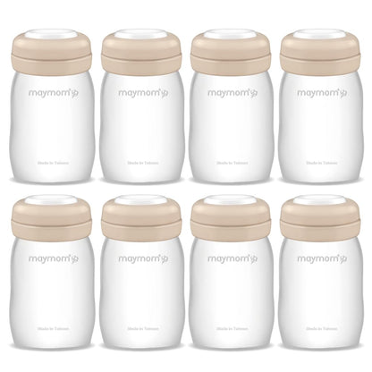 Maymom Wide-Mouth Milk Storage Feeding Collection Bottle with Nipple, Dome Cap, Bottle Top, SureSeal Sealing Disk; Compatible with Spectra Pump/Motif Luna; 5 pc (4.7Oz/140mL)