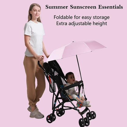 Universal Baby Stroller Sun Protection Parasol, with Umbrella Clip Fixing Device, UPF 90+ UV Protect Pushchair Sun Parasol (Silver)