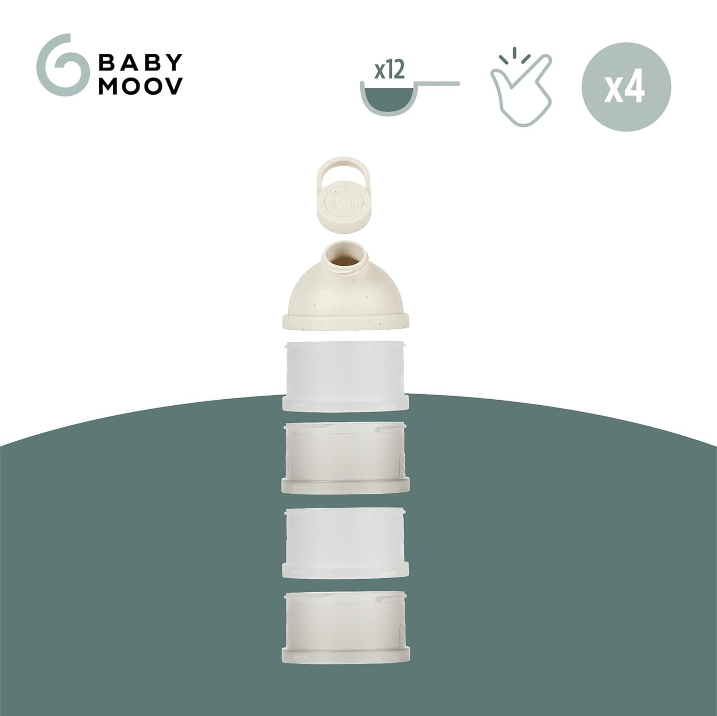 Babymoov Babydose Formula Dispenser On-the-Go, BPA-Free Baby Formula and Snack Container, Travel Essential, 4 Airtight Compartments, XL Capacity, Ergonomic, Dishwasher-Safe, Made in France, Green