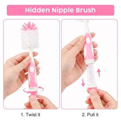 Ariseno 5-in-1 Baby Bottle Brush Set, Including Nylon and Silicone Bottle Brush, Bottle Cap, Straw and Nipple Cleaner, BPA-Free (Blue)