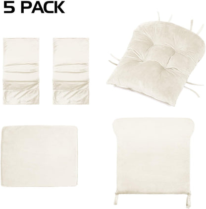 Lucky Monet 5Pcs Glider Rocker Replacement Cushions - Velvet Glider Cushions Replacement Set with Side Storage Pockets, Thick Glider Chair Cushions Washable & Non Slip, Cushion ONLY - Beige