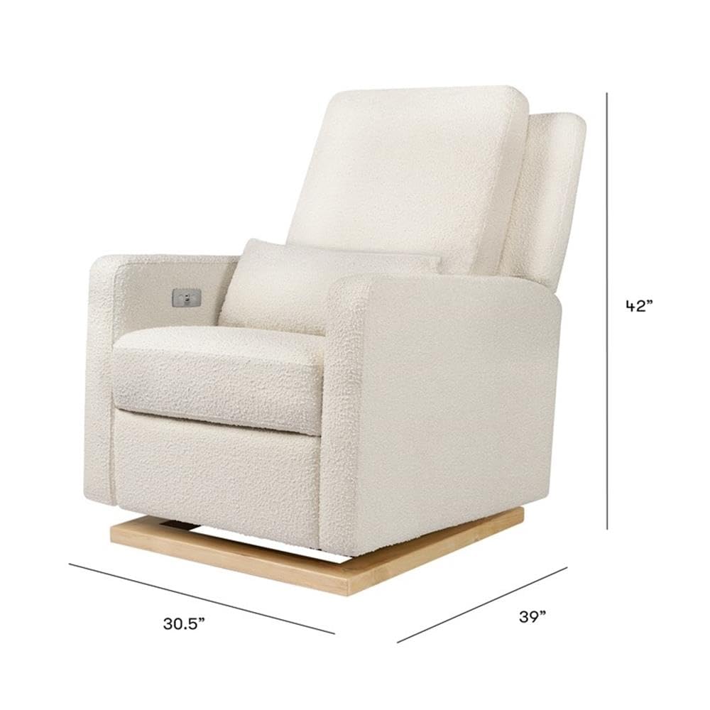 Babyletto Sigi Electronic Power Recliner & Swivel Glider with USB Port in Performance Beach Eco-Weave with Light Wood Base, Water Repellent & Stain Resistant, Greenguard Gold and CertiPUR-US Certified