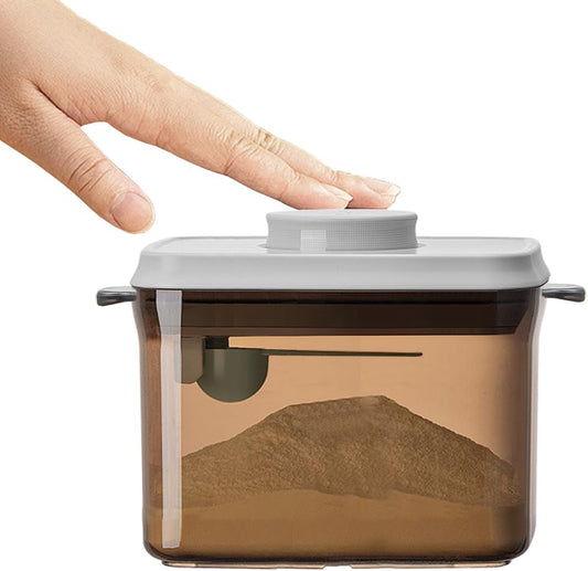 Ankou One-Push Formula Container, 2300ml Formula Dispenser with Scoop and Scraper, Milk Powder Container with Lids, BPA-Free Airtight Food Storage Container 1000g Large Capacity,Dark Brown, Rectangle