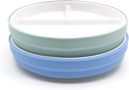 Elk and Friends Kids 7.8” Porcelain Divided Plates with Silicone Sleeves | Suitable for Babies/Kids/Toddlers | Microwave & Dishwasher Safe | Non Slip | Snack Dishes