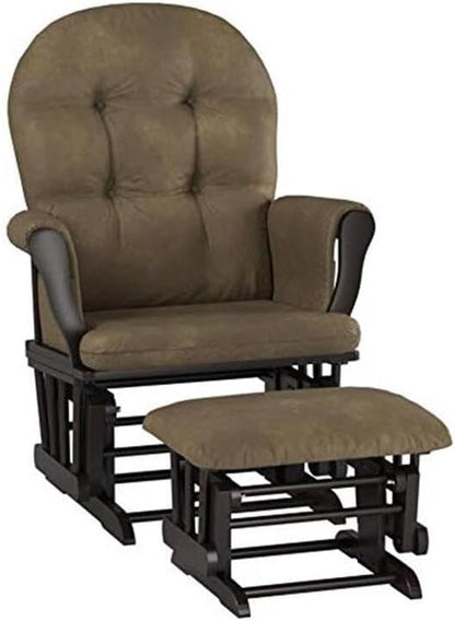 HomeStock Glider and Ottoman Set - Padded Arms, Storage Pockets, Metal Bearings White and Blue