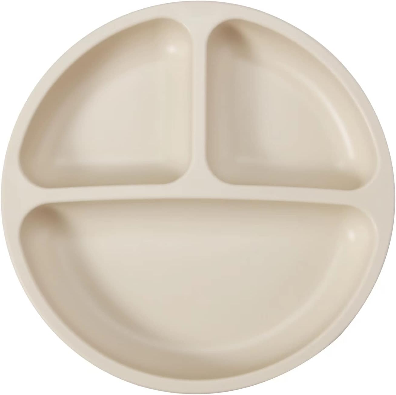 PandaEar 3 Pack Divided Unbreakable Silicone Baby and Toddler Plates - Non-Slip - Microwave Safe - Silicone (Pink Green Light Tan)