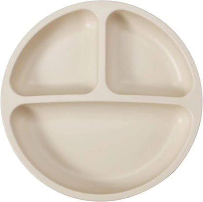 PandaEar 3 Pack Divided Unbreakable Silicone Baby and Toddler Plates - Non-Slip - Microwave Safe - Silicone (Pink Green Light Tan)