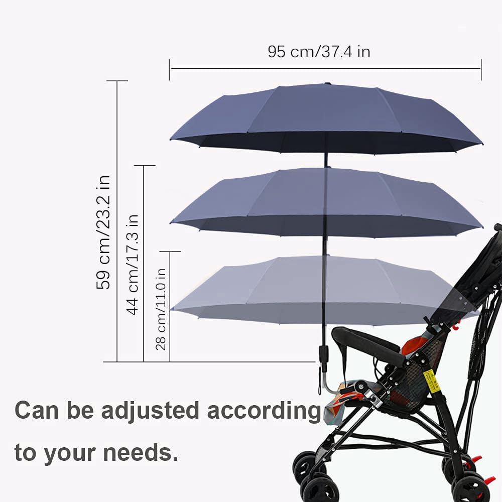 Universal Baby Stroller Sun Protection Parasol, with Umbrella Clip Fixing Device, UPF 90+ UV Protect Pushchair Sun Parasol (Silver)