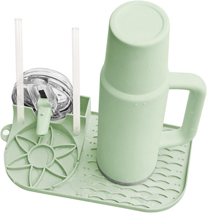 Bottle Drying Rack, Draining Mat for Stanley Tumblers20-40oz, Mugs, Wine Glasses, Compact Portable Cup Dryer Stand for Countertops, Office, RVs & Travel (Crystal Pink)