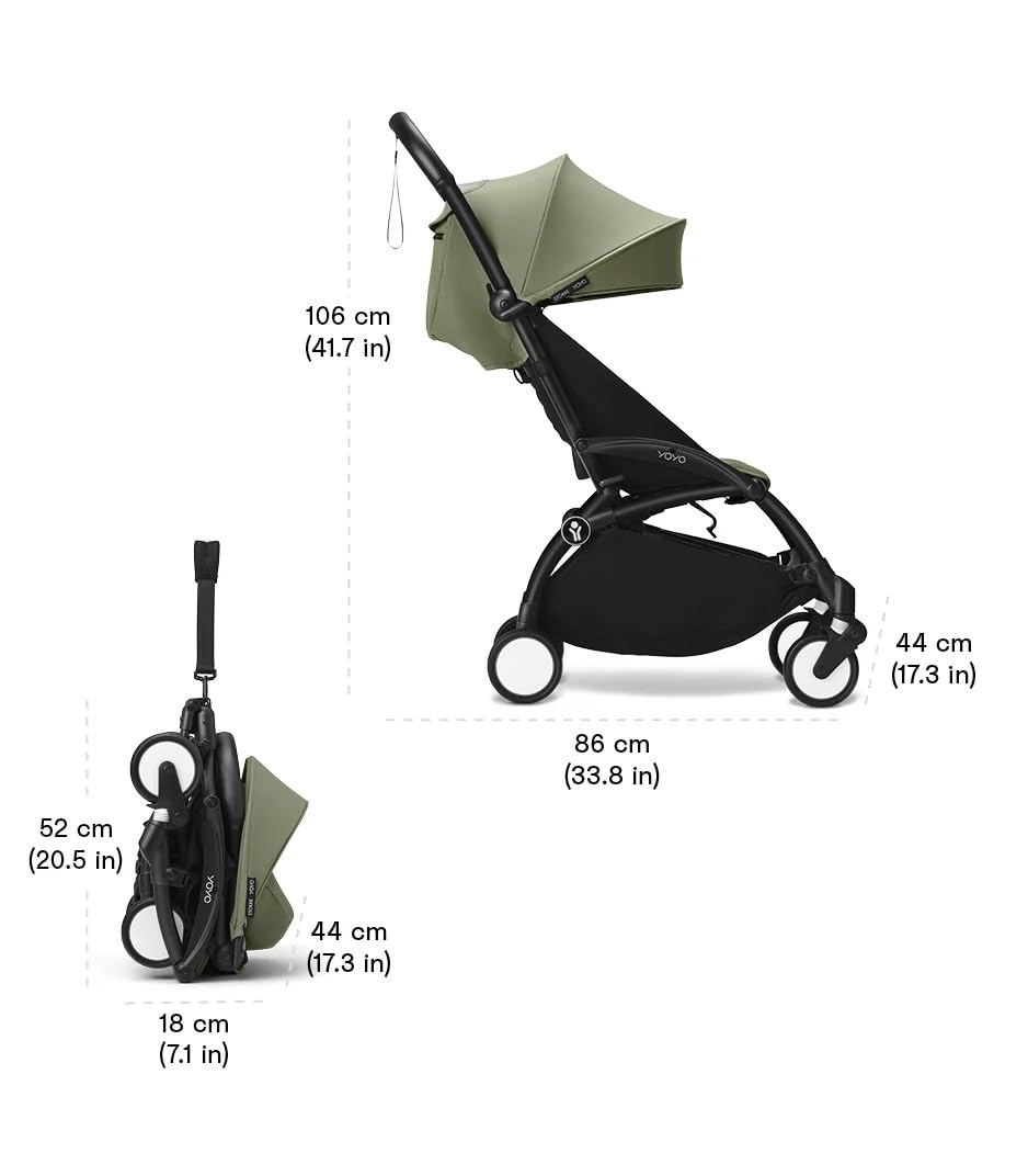 Stokke YOYO3 Stroller from 6 Months - Includes Black Frame, Seat Cushion & Canopy - Folds in & Out in a Flash - Light & Compact - Carry-On Compatible