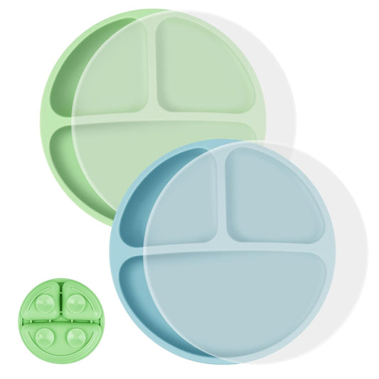 Vicloon Toddler Plates, 3 Pcs Silicone Baby Plates, BPA Free Suction Plates with Lids for Babies and Toddlers, Suction Plate Feature, Divided Plate Design,Toddler Plate Microwave&Dishwasher Safe