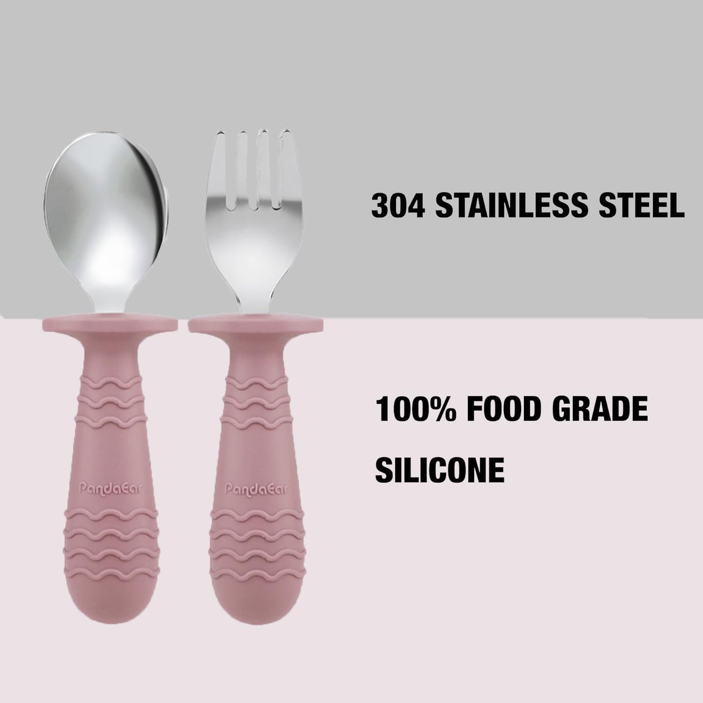PandaEar 2 Pack Stainless Steel Baby Suction Plates & 2 Pack Spoons and Forks Set, Toddler Utensils Baby Feeding Set, Divided Plates for Baby Led Weaning Supplies, BPA-Free (Tan/Walnut)