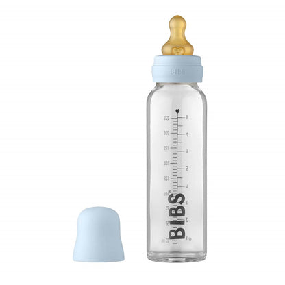 BIBS Baby Glass Bottle. Anti-Colic. Round Natural Rubber Latex Nipple. Supports Natural Breastfeeding, Complete Set - 110 ml, Cloud