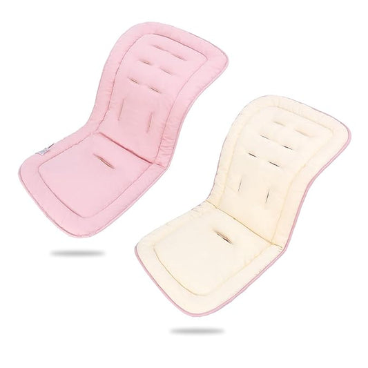 Baby Stroller Cushion,Infant Car Seat Insert-Reversible Universal Breathable and Soft Newborn seat Liner for Stroller,100% Cotton Seat Pad Liner for Newborns-34x78cm,1 Pack(Beige+Pink)