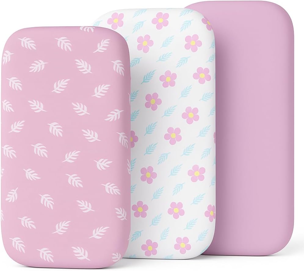 3-Pack Bedside Sleeper Bassinet Sheets | GOTS Certified Organic 100% Muslin Cotton | Ultra Soft & Breathable | 33×20×4” Fitted Sheets | Universal Fit 29–33” x 17–21” Pads