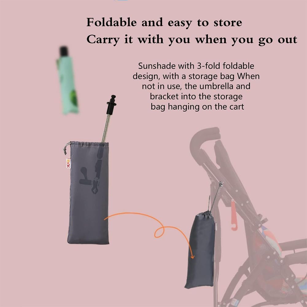 Universal Baby Stroller Sun Protection Parasol, with Umbrella Clip Fixing Device, UPF 90+ UV Protect Pushchair Sun Parasol (Silver)