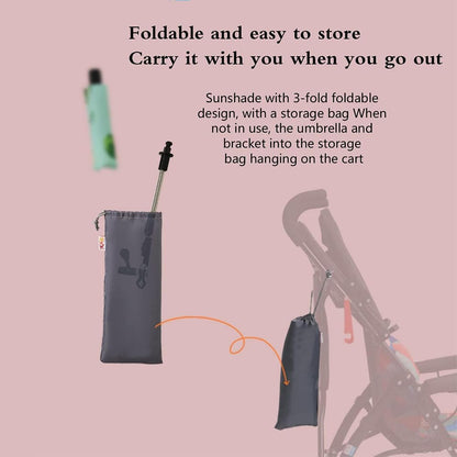 Universal Baby Stroller Sun Protection Parasol, with Umbrella Clip Fixing Device, UPF 90+ UV Protect Pushchair Sun Parasol (Silver)
