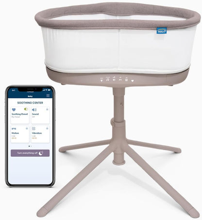 HALO BassiNest Connected Swivel Sleeper 3.0 – Smart Bassinet with AutoSoothe™, 360° Swivel, Cry Detection, Rocking, Vibration & Soothing Sounds, Easy Lowering Wall for Postpartum Recovery