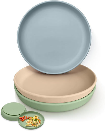 Classic Suction Toddler Plates 3 PCS, Food Grade Silicone Baby Plate with Suction BPA Free, Deeper Feeding Dishes for Toddler Kids Baby, Dishwasher Safe