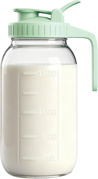 32oz Breast Milk Pitcher with Lid - Airtight Leakproof Glass Storage with Flip Cap & Pour Spout, Wide Mouth 1 Quart Breastmilk Storage Container Breastfeeding Essentials for Breastmilk, Formula, Milk