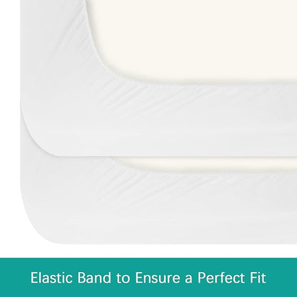 Crib Sheets Waterproof 2 Pack, Crib Mattress Protector, Toddler Fitted Crib Sheet Neutral, Ultra Soft & Breathable Toddler Bed Sheets for Boys and Girls, White