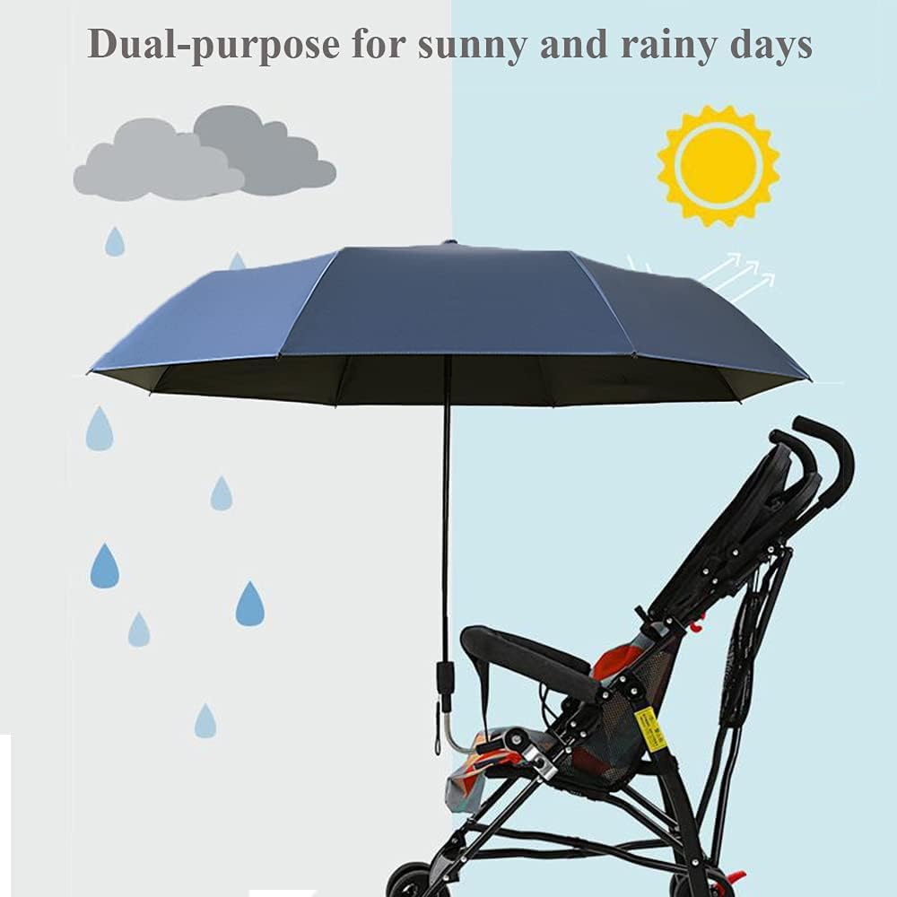 Universal Baby Stroller Sun Protection Parasol, with Umbrella Clip Fixing Device, UPF 90+ UV Protect Pushchair Sun Parasol (Silver)