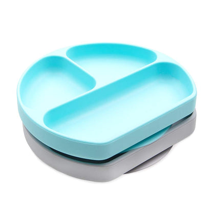 Bumkins Toddler and Baby Suction Plate, Divided Grip Dish for Babies and Kids, Baby Led Weaning, Feeding Supplies, Sticks to Tables and Highchairs, Platinum Silicone, for Chidren 6 Months, Gray