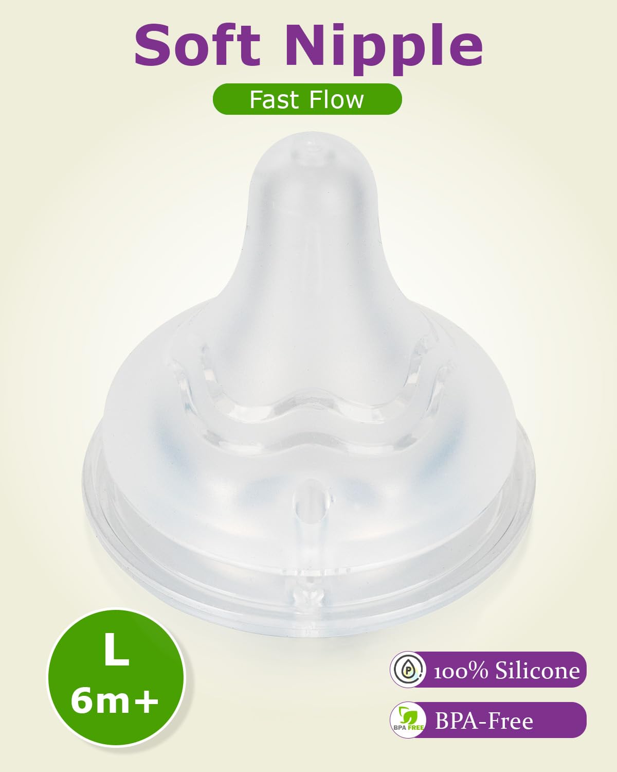 Silicone Nipple for Pigeon Bottle,Size M,Medium Flow Baby Bottle Nipples,3m+ 6 Count