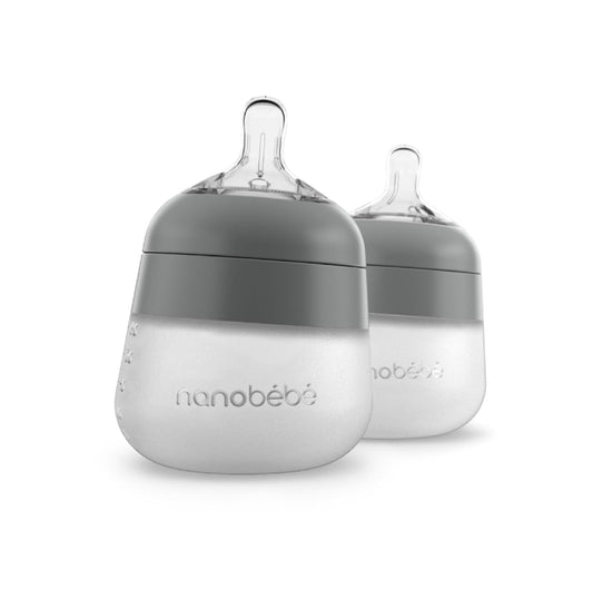 Nanobebe Flexy Silicone Baby Bottle, Anti-Colic, Natural Feel, Non-Collapsing Nipple, Non-Tip Stable Base, Easy to Clean 4-Pack, Pink/White, 5 oz