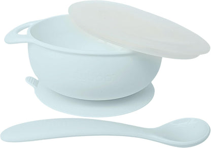 Lulyboo Silicone Baby Feeding Bowl with Handles, Lid & Spoon - Packable, Spill-Proof, Dishwasher Safe, Non-Slip Suction, for Toddlers 6+ Months (Ivory)