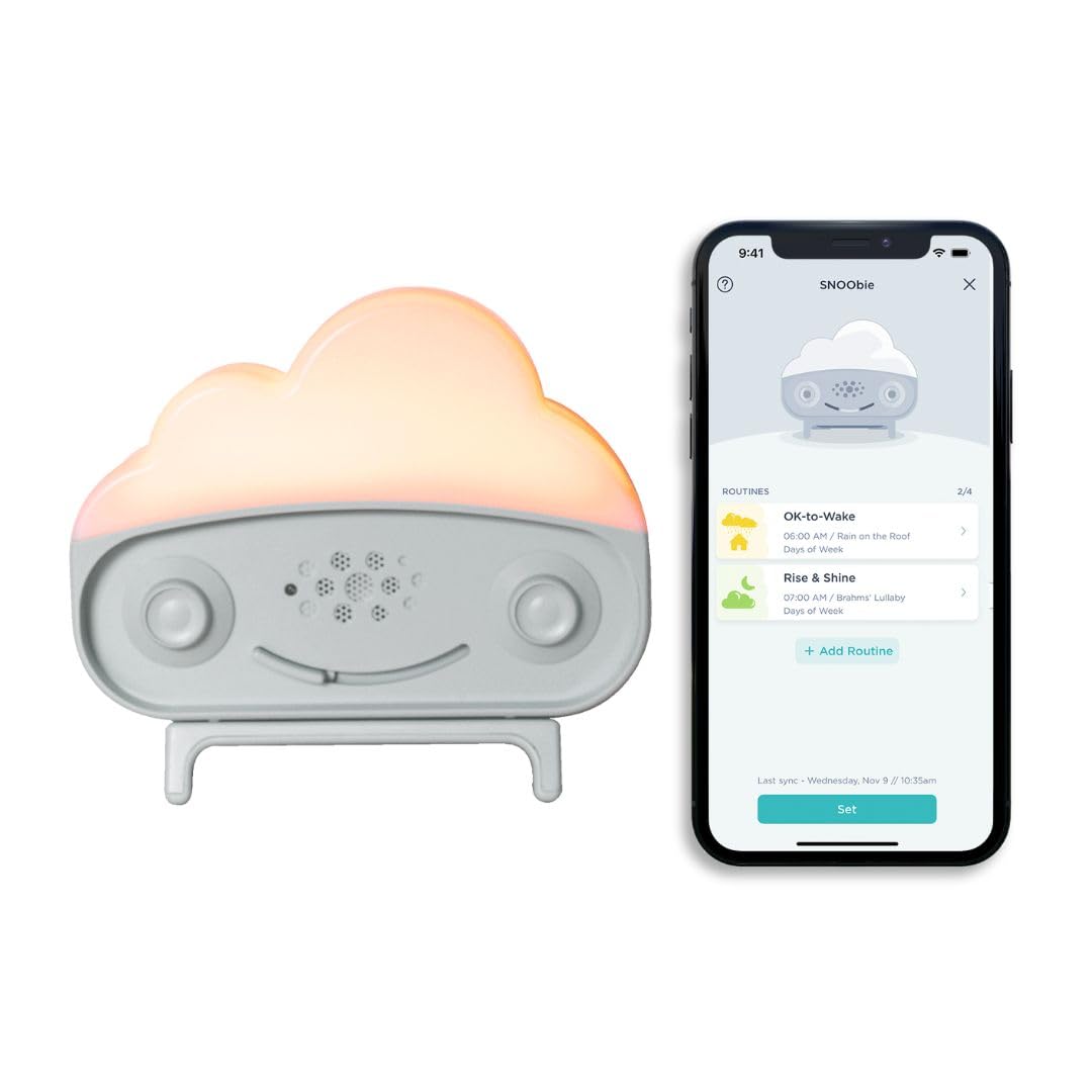 Happiest Baby SNOObie Smart White Noise Machine - Portable Baby Sound Machine with Night Light - 12 Soothing Sounds for Sleep Training, White