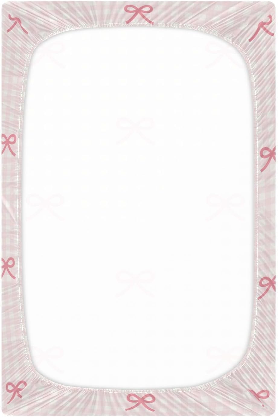 Fitted Crib Sheets Pink Checkered and Bows Stretchy Portable Playard Sheets for Baby Toddler, Breathable Soft Mini Crib Mattress 39 x 27 in for Boys and Girls