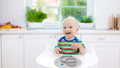 Silicone Divided Toddler Plates - Portable Non Slip Suction Plates Placemat for Children Babies and Kids BPA Free Baby Dinner Plate Bowl (Owl-Cyan)