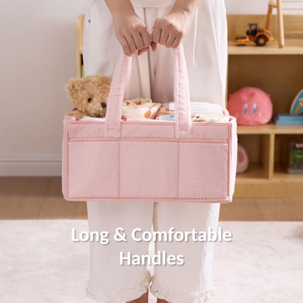 luxury little Soft Baby Diaper Caddy Organizer, Nursery Storage Basket with Removable Divider, Portable Baby Diapers Basket, Gifts for New Parent, Baby Shower (Baby Blue)