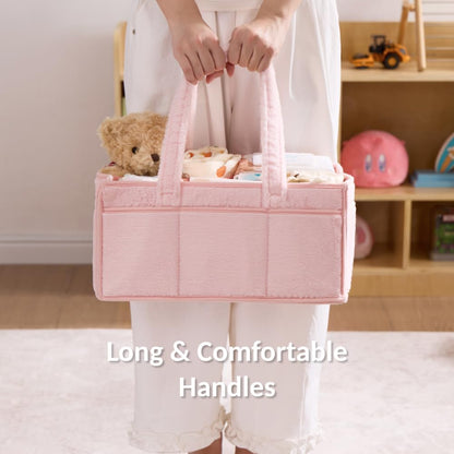 luxury little Soft Baby Diaper Caddy Organizer, Nursery Storage Basket with Removable Divider, Portable Baby Diapers Basket, Gifts for New Parent, Baby Shower (Baby Blue)
