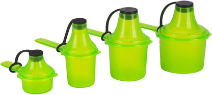 Supplement Container, Scoop, and Funnel System for Pre Workout Powder and Post Workout Protein, Spill Proof Holder Dispenser, Gym and Shaker Bottle Travel Accessory, PACK OF 4, WHITE