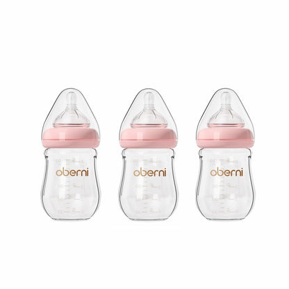 Glass Baby Bottles, Anti Colic Breastfeeding Bottle with Natural Response Nipple for Newborn Preemie 0+ Month, BPA Free, Wide Neck, Blue/3Pack/5oz