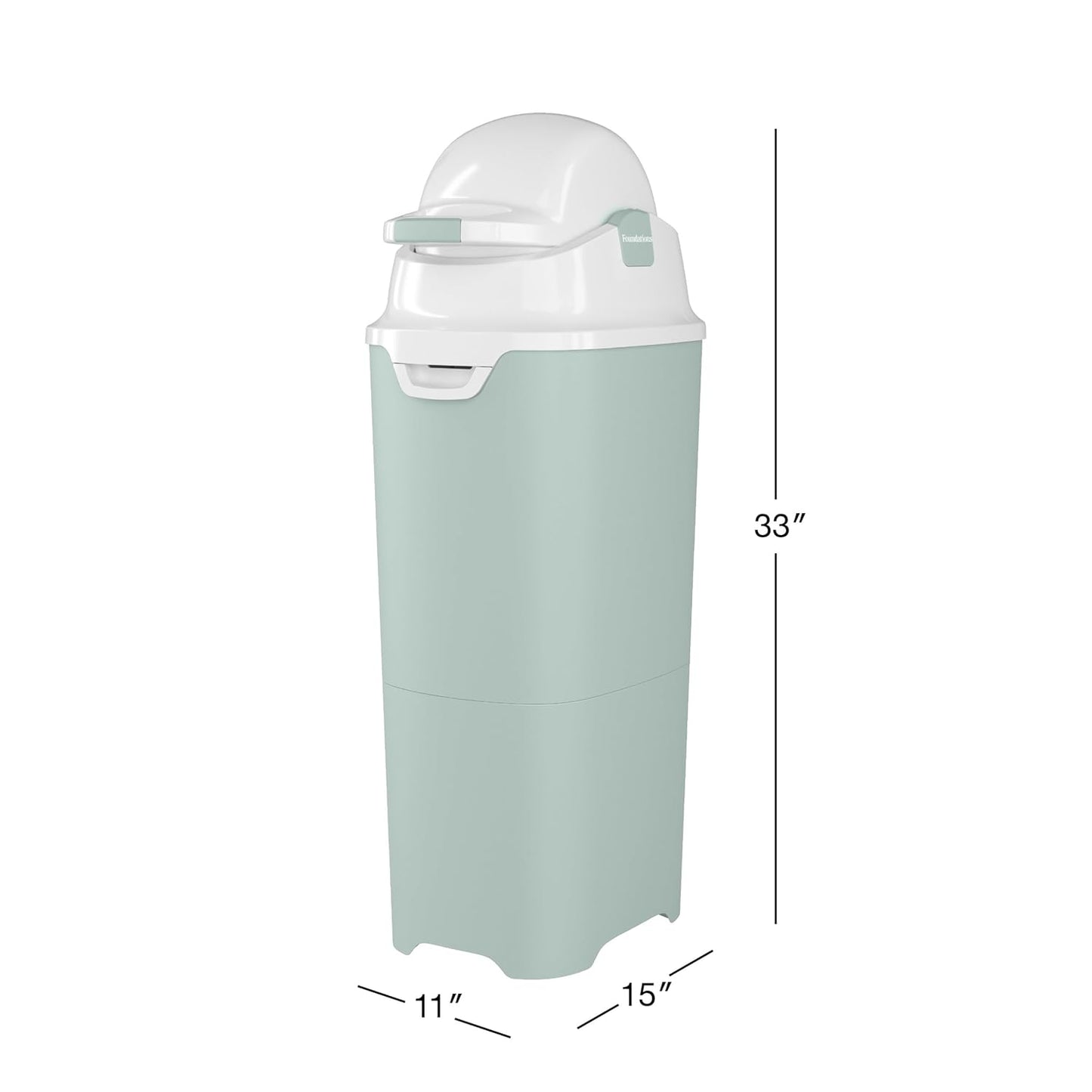 Foundations Tall Diaper Pail with Airtight Lid - Durable & Odorless Diaper Disposal, Large Capacity, Holds up to 60 Newborn Diapers, Refill with Any Bags, Baby Registry Gift - Gray (9612057)