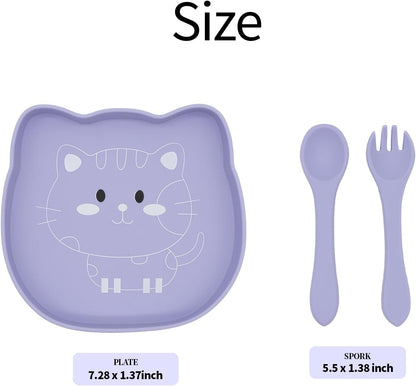 BabyX Baby Silicone Feeder Set, 3-pcs Butterfly-themed Baby Bowl with Suction, Spoon and Fork for Babies Toddler Kids, BPA-Free, Baby Utensils Feeding Supplies, Microwave and Dishwasher Safe