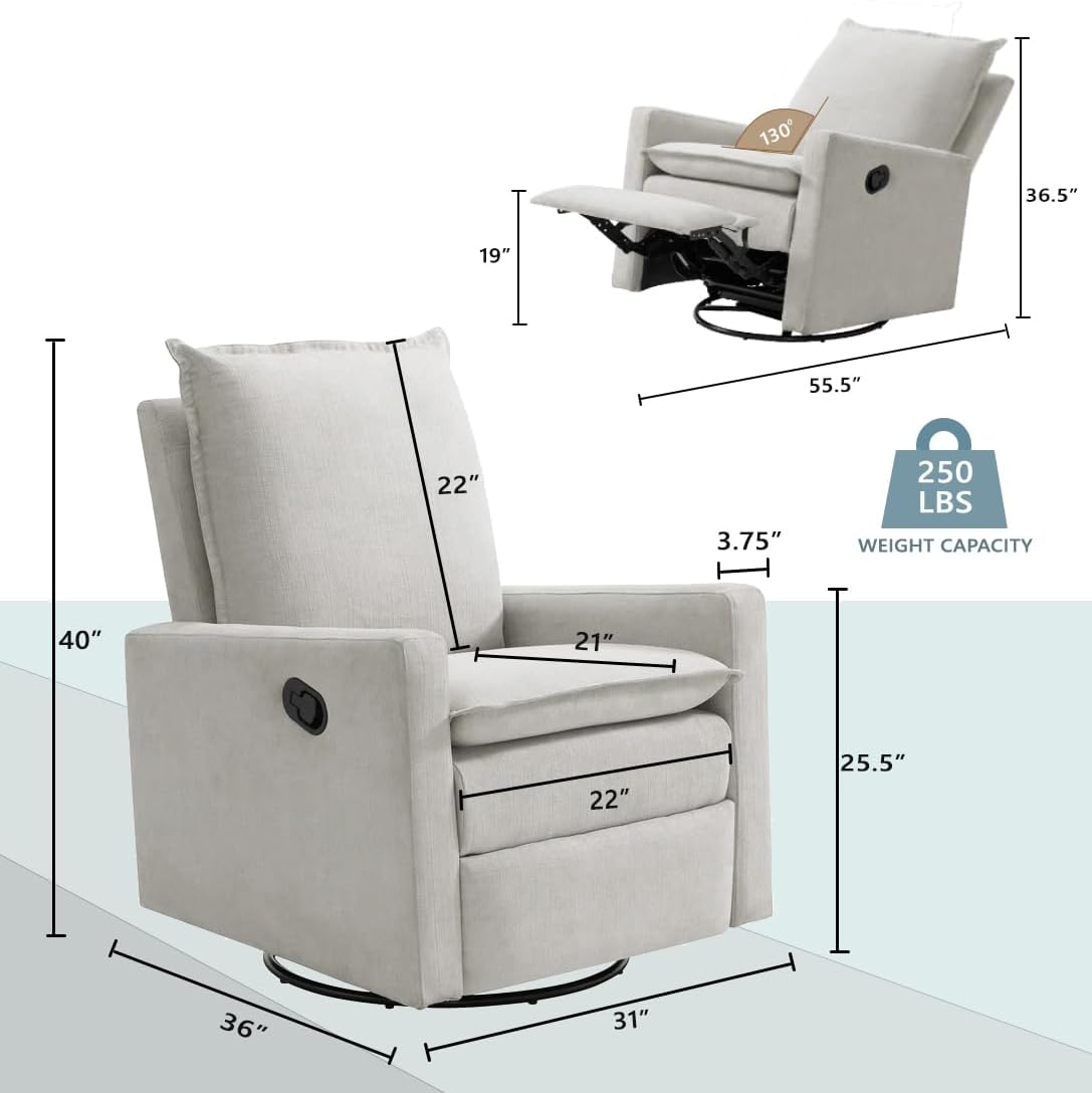 Oxford Baby Uptown Upholstered Glider Recliner Rocking Chair 360° Swivel for Nursery and Living Room - Boucle White
